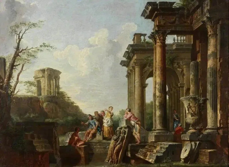 Capricho arquitectónico, ruinas romanas con figuras - Giovanni Paolo Panini