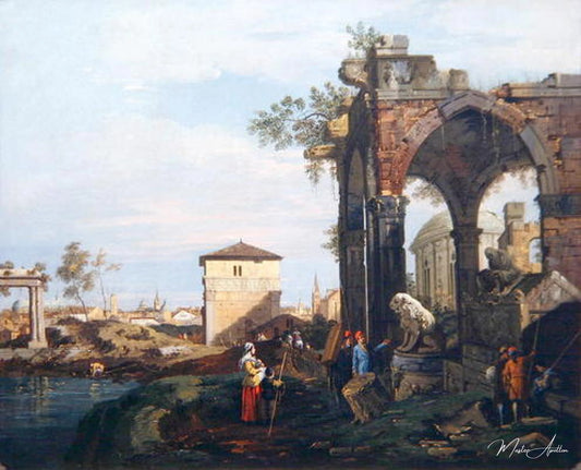 Capriccio avec ruines et Porta Portello à Padoue, vers 1760 - Giovanni Antonio Canal - Reproductions de tableaux et peintures haut de gamme