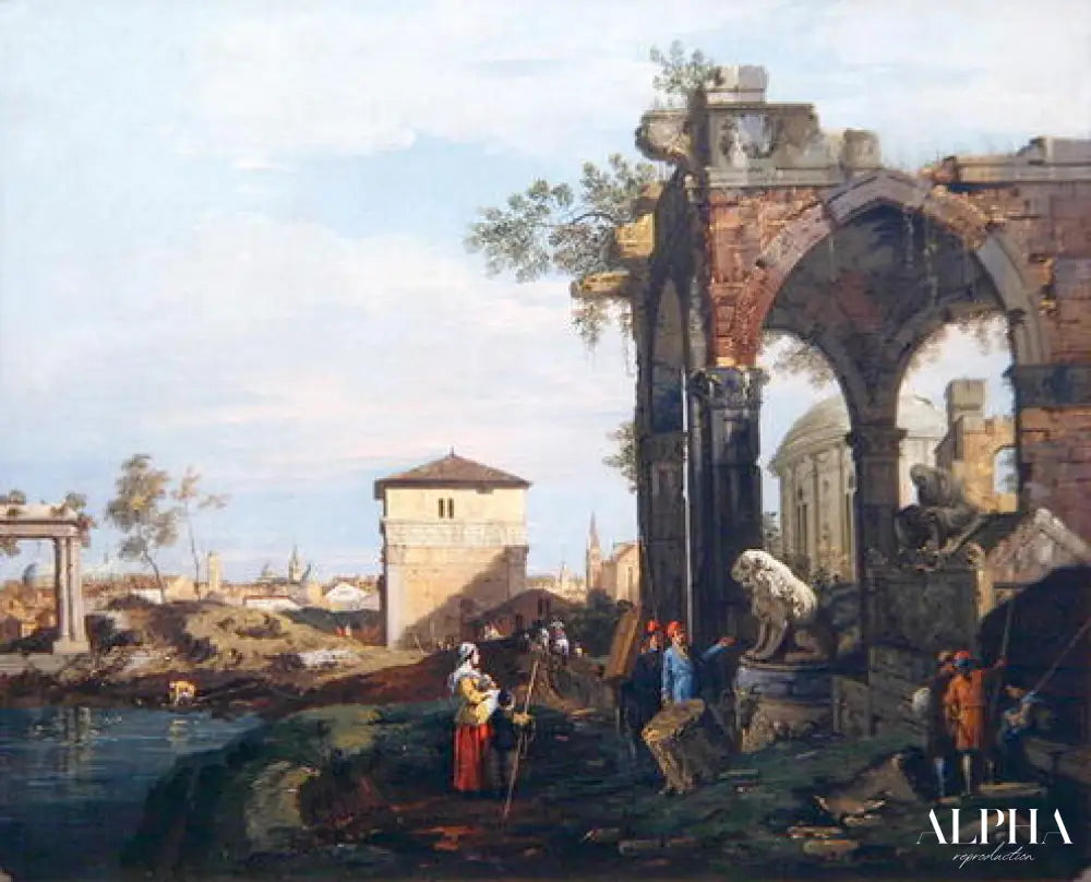 Capriccio avec ruines et Porta Portello à Padoue, vers 1760 - Giovanni Antonio Canal - Reproductions de tableaux et peintures haut de gamme