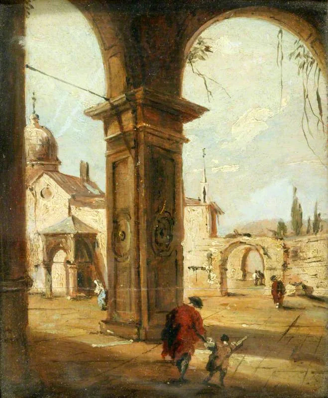 Capricho con una iglesia vista a través de un pórtico - Francesco Guardi