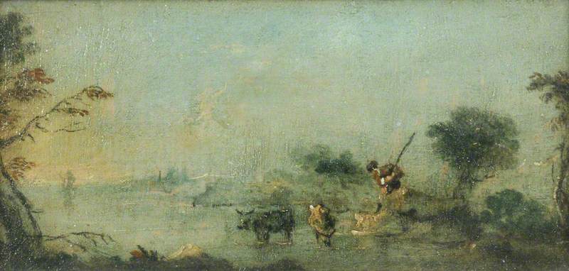 Capricho de la laguna con un campesino y ganado - Francesco Guardi