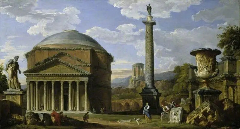 Capricho de las ruinas romanas con el Panteón - Giovanni Paolo Panini