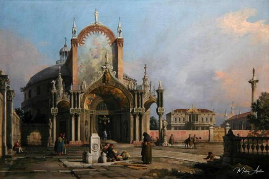 Capriccio d'une église, vers 1750 (huile sur toile) - Giovanni Antonio Canal - Reproductions de tableaux et peintures haut de gamme