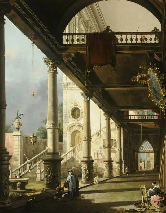 Capriccio : Una columnata que da al patio de un palacio - Canaletto