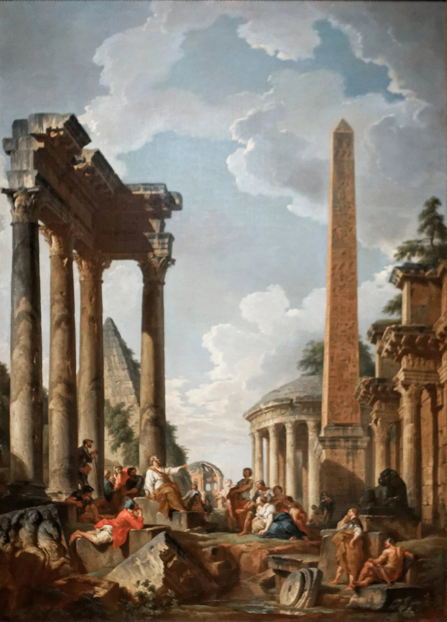 Caprice arquitectónico con predicador en ruinas romanas - Giovanni Paolo Panini
