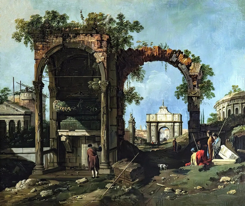 Caprice con ruinas clásicas y edificios - Canaletto