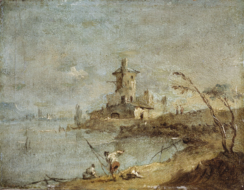 Caprice rústico, con torre junto al agua - Francesco Guardi