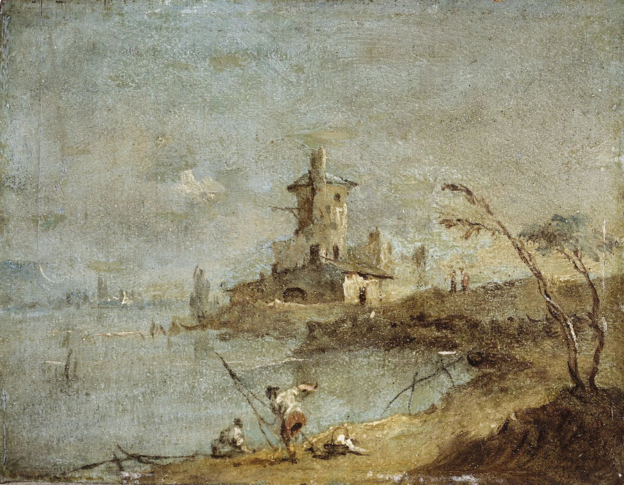 Caprice rústico, con torre junto al agua - Francesco Guardi