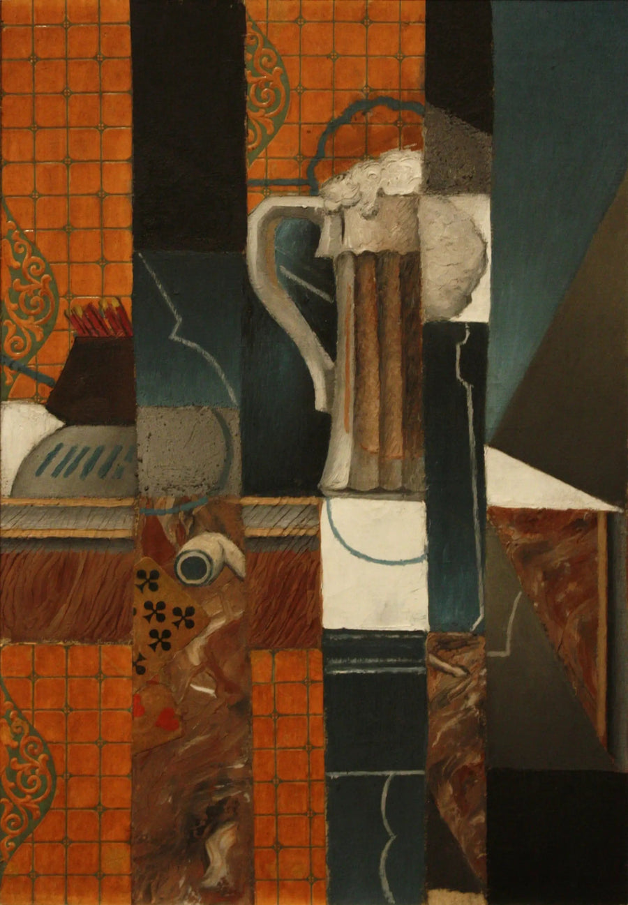 Cartas para jugar y vaso de cerveza - Juan Gris