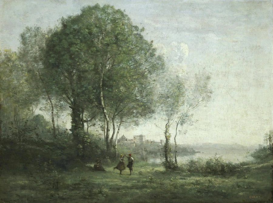 Castel Gandolfo, pastores tiroleses bailando junto al lago de Albano - Jean-Baptiste Camille Corot