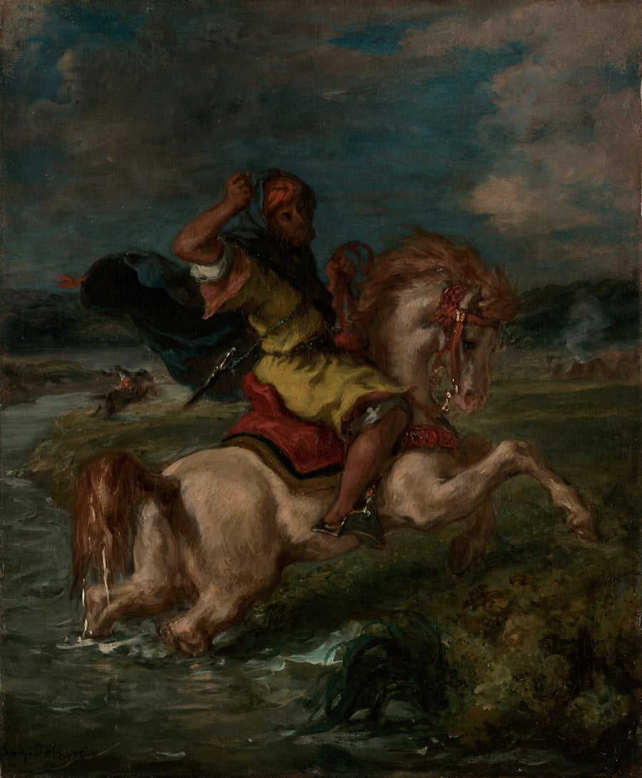Caballero marroquí cruzando un vado - Eugène Delacroix