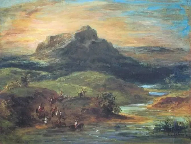 Caballos árabes cruzando el Sébou - Eugène Delacroix