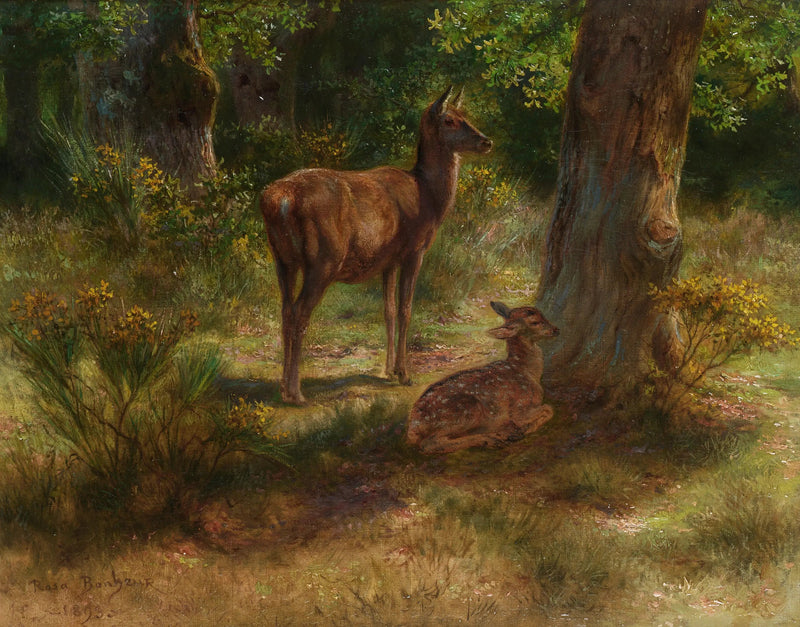 Ciervo y cervatillo en un bosque - Rosa Bonheur