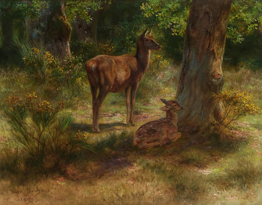 Ciervo y cervatillo en un bosque - Rosa Bonheur
