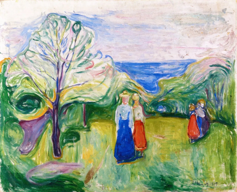 Cerezo en flor y Jóvenes chicas en el jardín - Edvard Munch