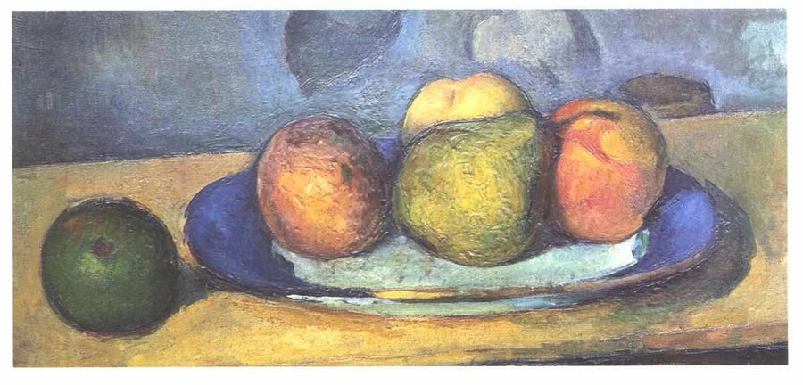Plato con borde azul y frutas - Paul Cézanne