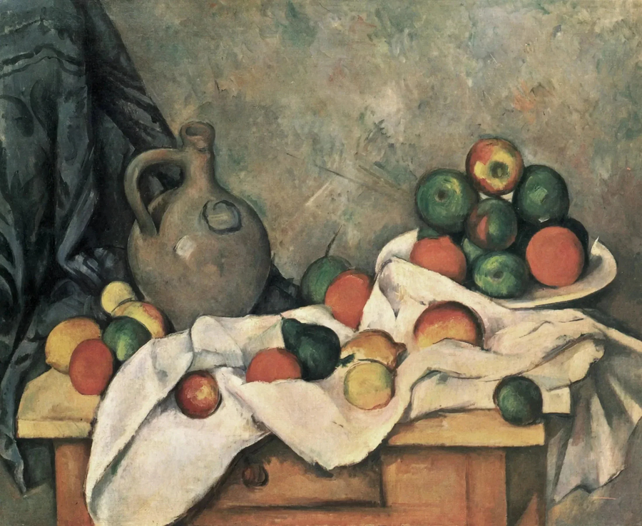 Cortina, jarra y compotero - Paul Cézanne