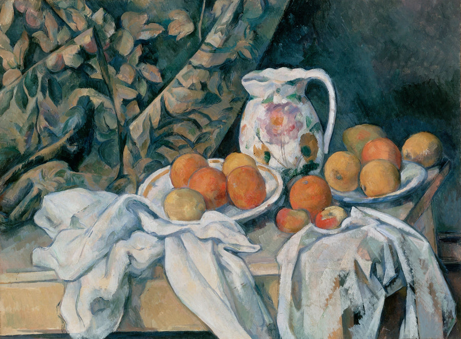 Naturaleza muerta con cortina y jarra floral - Paul Cézanne