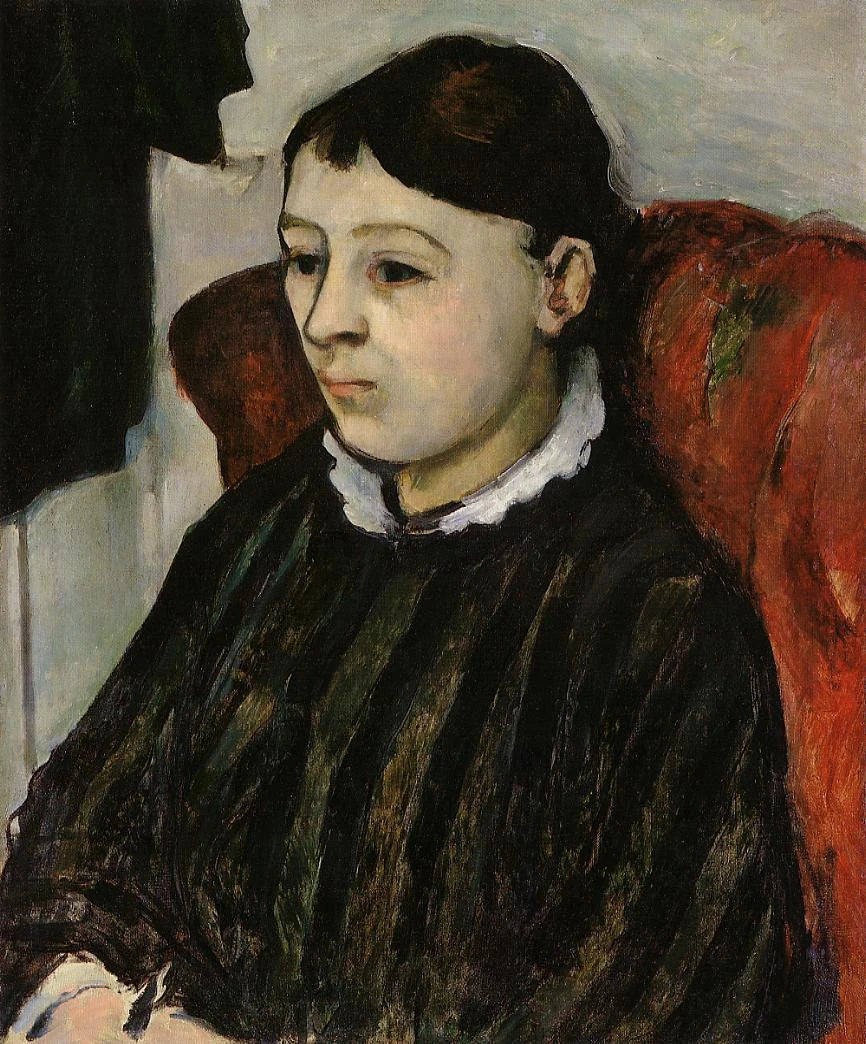 Madame Cezanne en vestido a rayas - Paul Cézanne