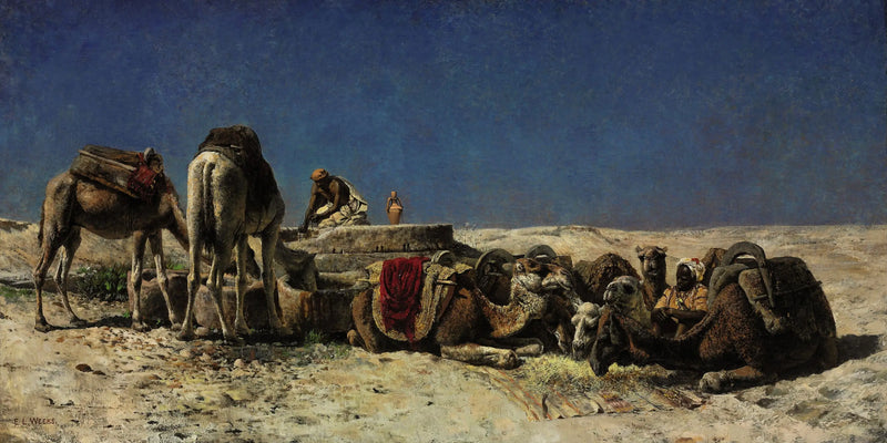 Camellos junto a un depósito de agua - Edwin Lord Weeks