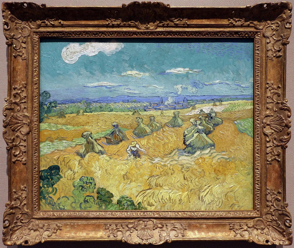 Champ de blé avec gerbes et moissonneuse - Vincent van Gogh image 1 reproduction artisanale de tableau