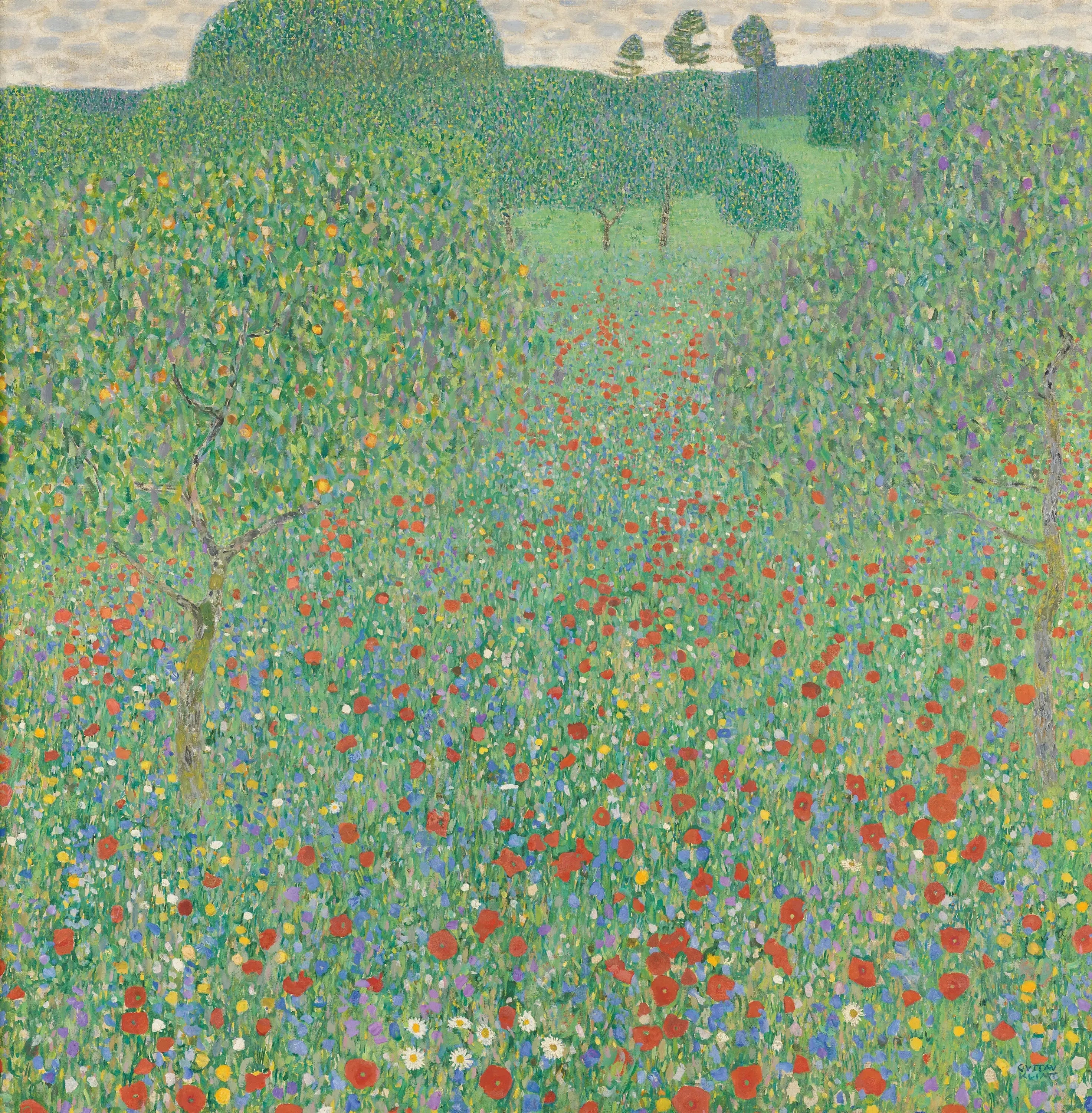 Reproduction du tableau « Champ de coquelicots - Gustav Klimt » par Alpha Reproduction en peinture à l’huile