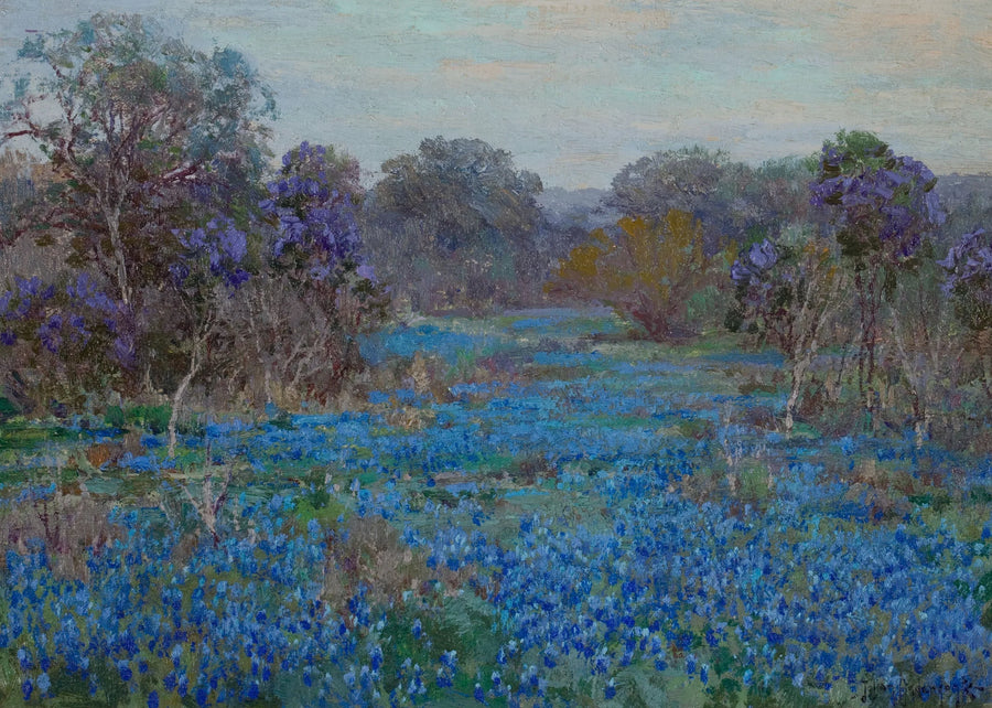Campo de altramuces azules con árboles - Julian Onderdonk