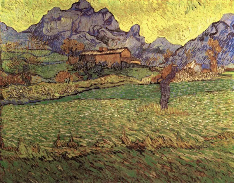 Campos de trigo en un paisaje montañoso - Vincent van Gogh