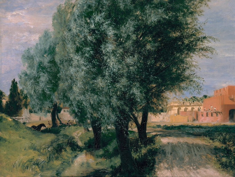 Sitio de construcción con sauces - Adolph von Menzel