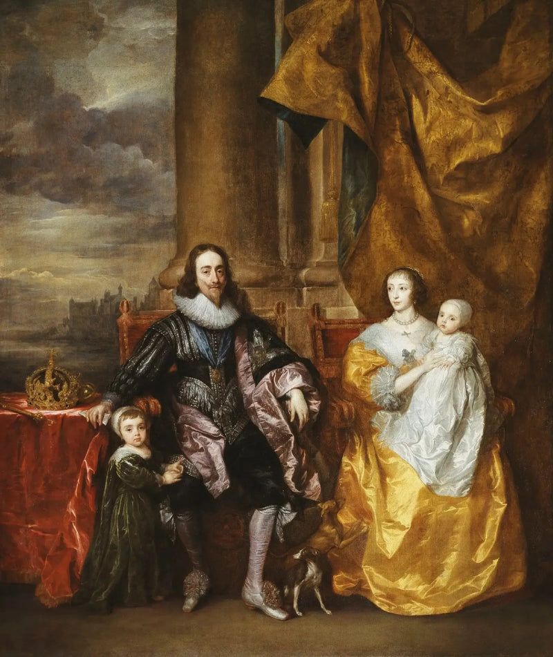 Carlos I y Henrietta María con sus dos hijos mayores, el príncipe Carlos y la princesa María - Antoine van Dyck