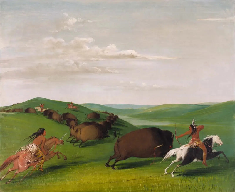 Caza de bisontes con arcos y lanzas - George Catlin