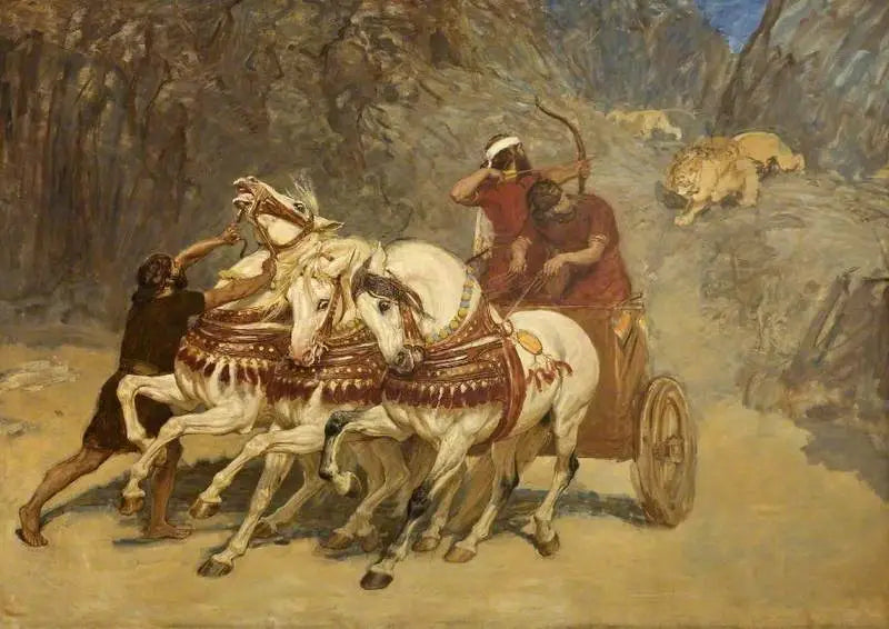 Chasse au lion assyrienne (inachevée) - Briton Rivière image 1 tableau peint à l’huile sur toile