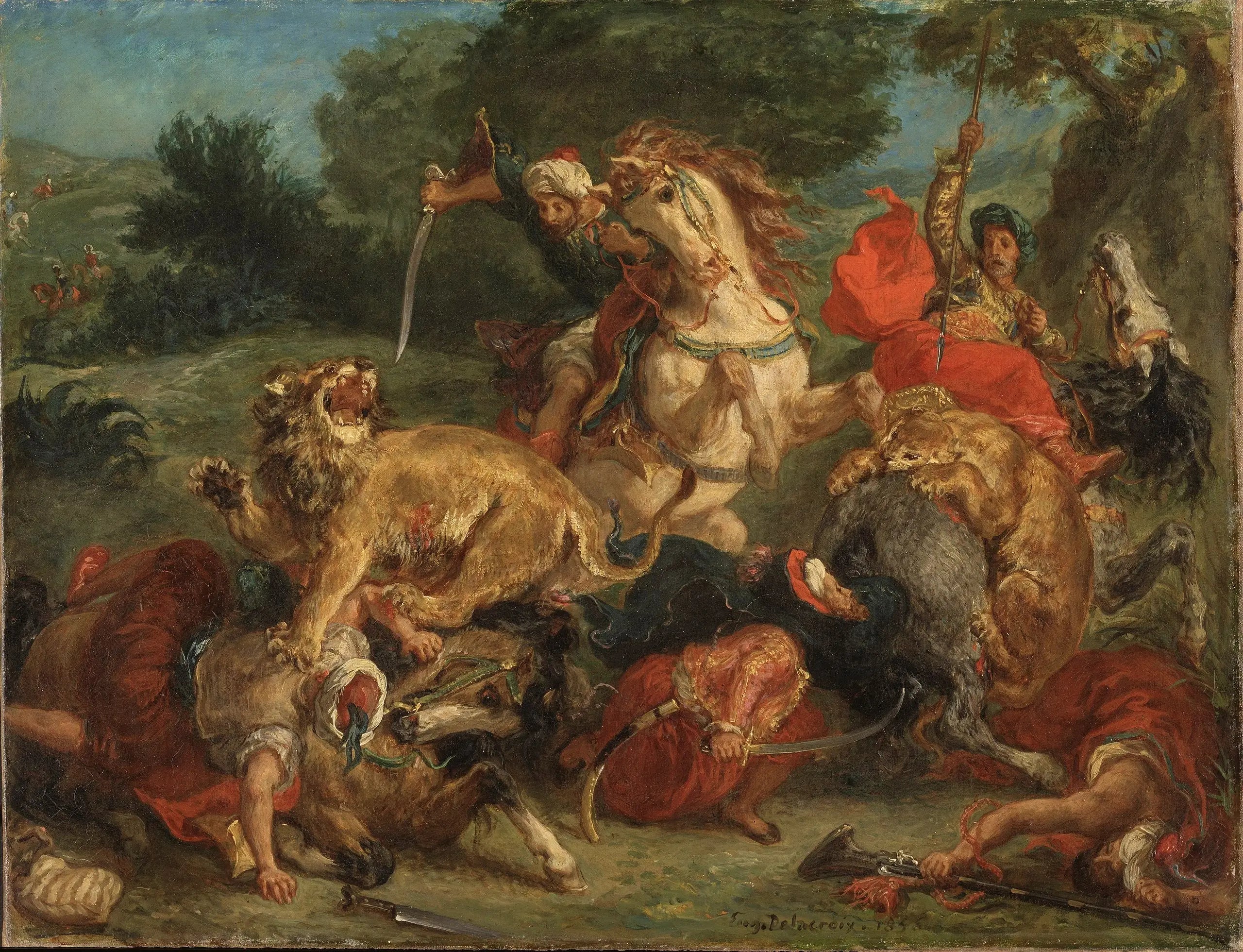 Chasse au lion - Eugène Delacroix image 1 copie peinte à la main à l’huile