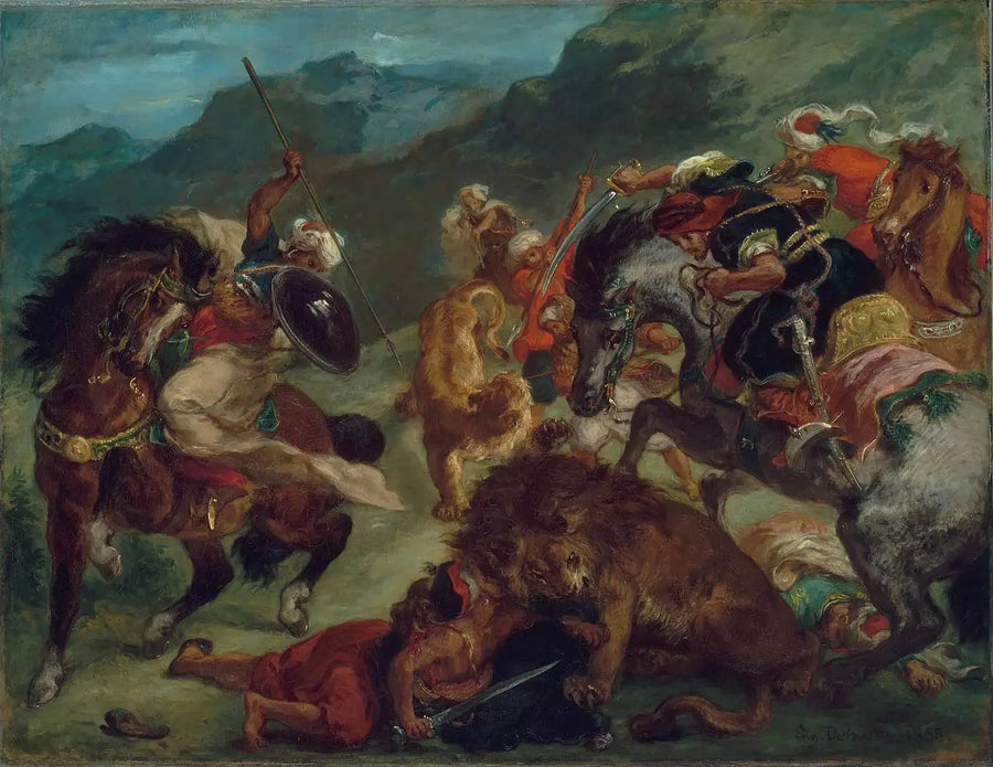 Caza del león - Eugène Delacroix