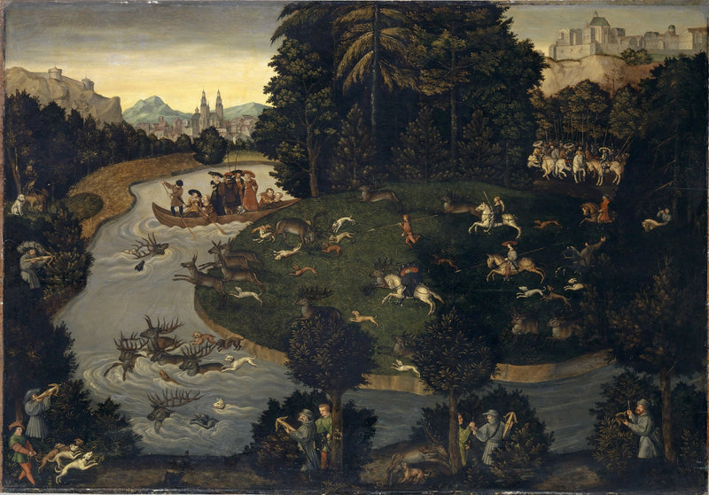 Caza de ciervos de Frédéric le Sage con el emperador Maximiliano I - Lucas Cranach el Viejo