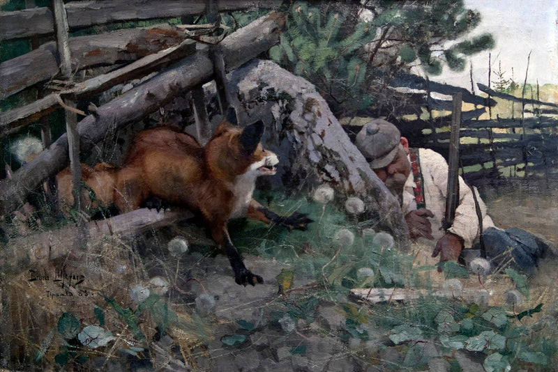Cazador y zorro - Bruno Liljefors