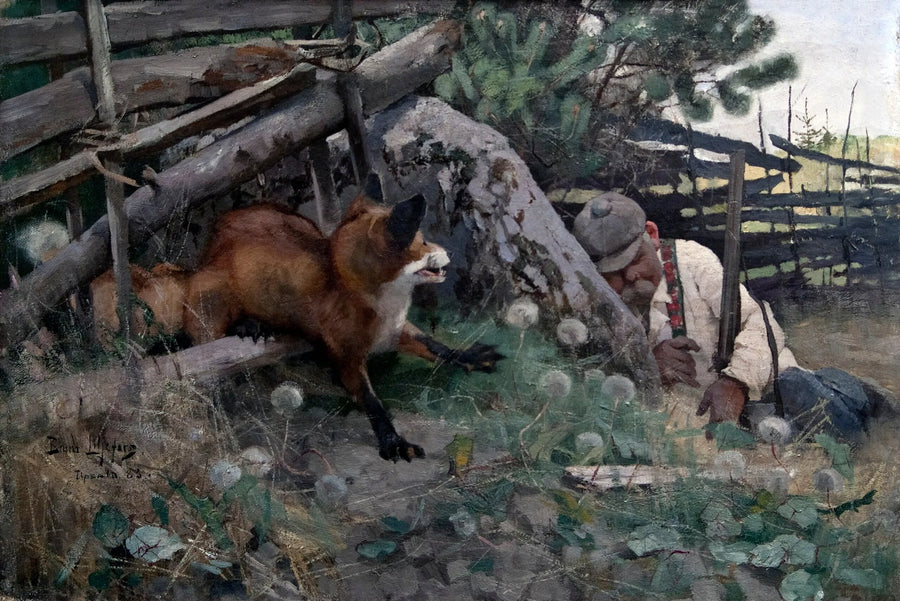 Cazador y zorro - Bruno Liljefors