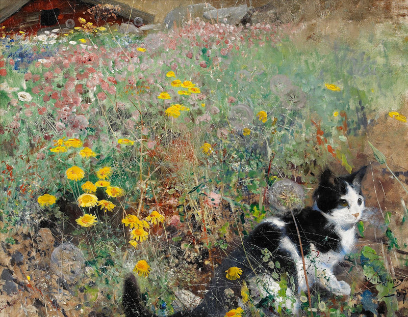 Gato en un prado florido - Bruno Liljefors