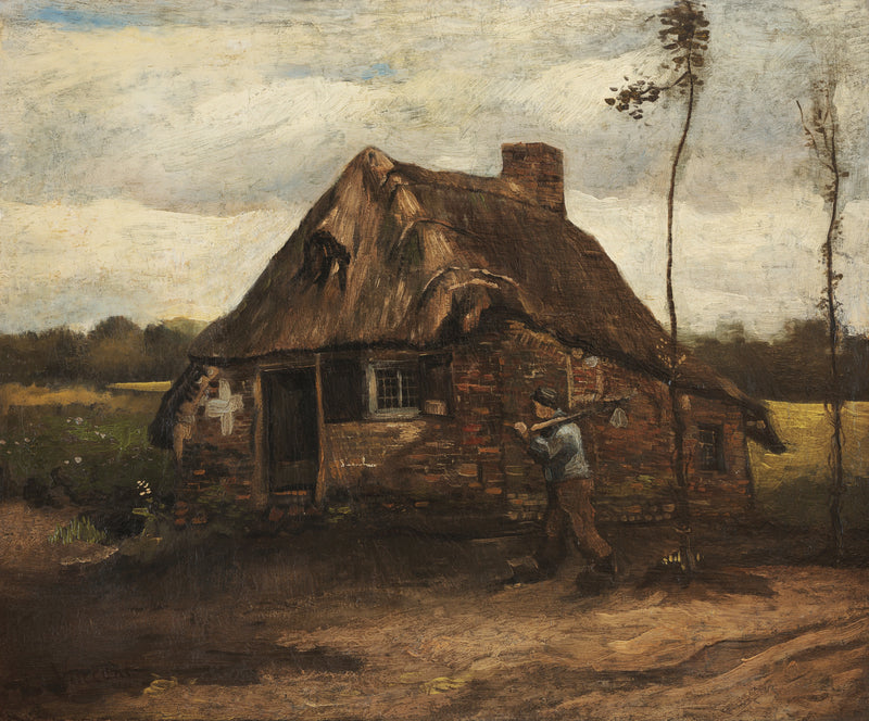 Escena de una cabaña con un campesino regresando a casa - Vincent van Gogh