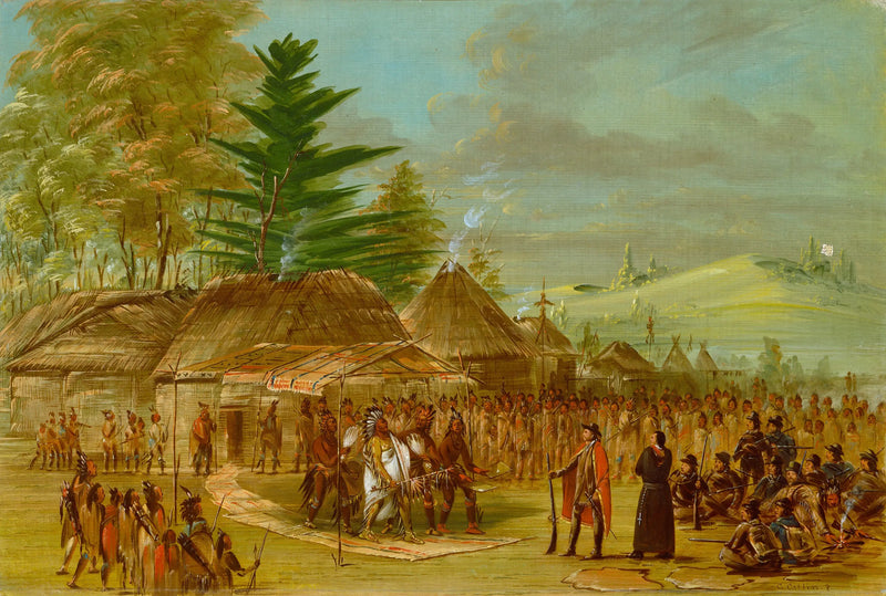 Jefe de los indios Taensa recibiendo a La Salle. 20 de marzo de 1682 - George Catlin