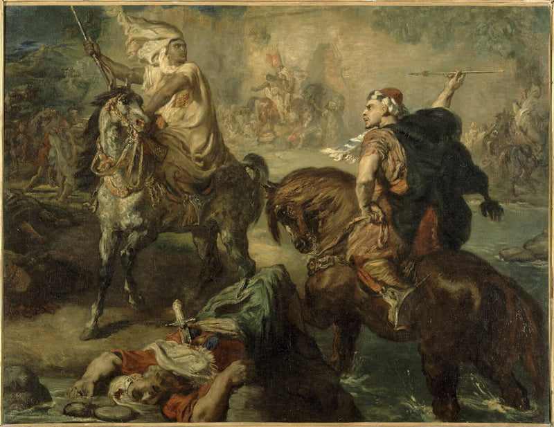 Jefes de tribus árabes enfrentándose en combate singular, bajo las murallas de una ciudad - Théodore Chassériau