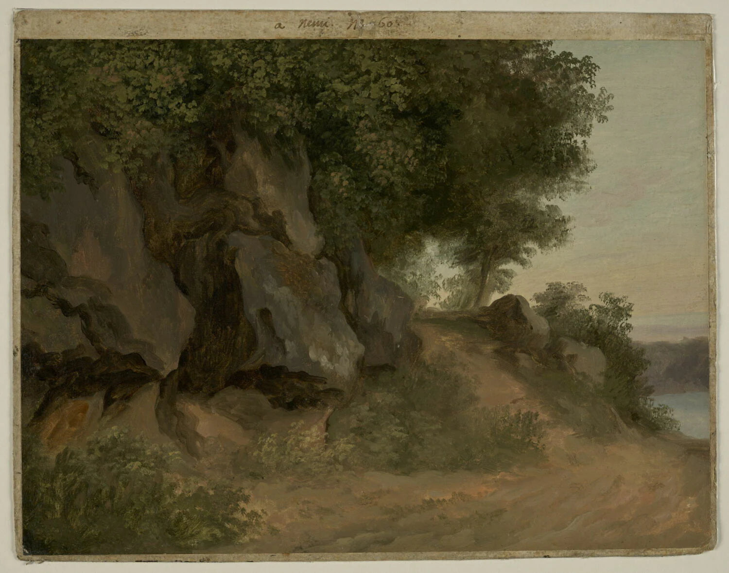 Chemin rocheux près du lac de Nemi, dit aussi : Nemi. Rochers - Pierre de Valenciennes