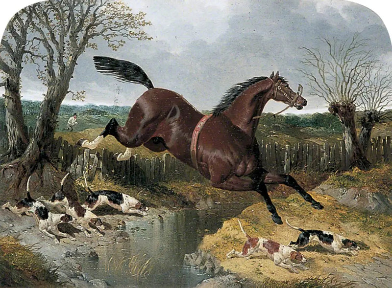 Caballo alazán fugitivo con beagles - John Frederick Herring, Sr.
