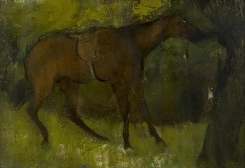 Caballo atado a un árbol - Edgar Degas