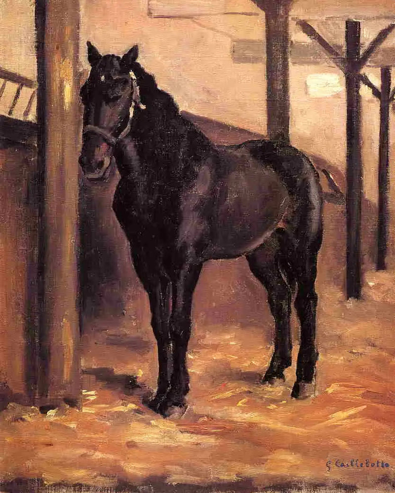 Caballo castaño en el establo - Gustave Caillebotte