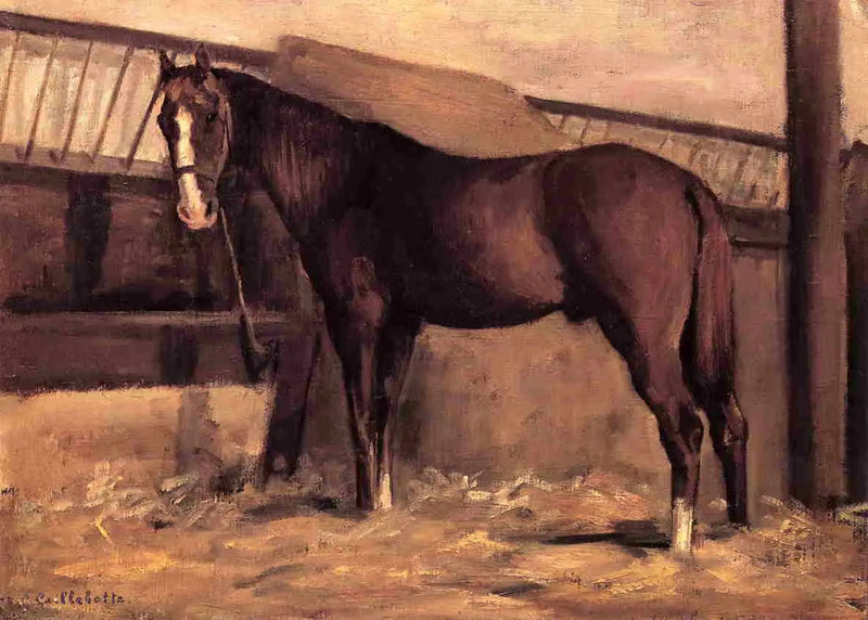 Caballo castaño rojizo en el establo - Gustave Caillebotte