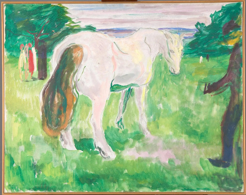Caballo blanco en un prado verde - Edvard Munch
