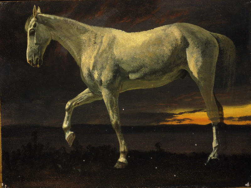 Caballo blanco y atardecer - Albert Bierstadt