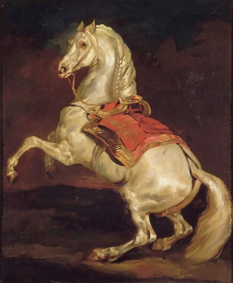 Caballo encabritado sobre una silla de montar roja - Théodore Géricault