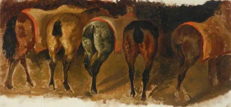 Caballos de pie en un establo - Théodore Géricault